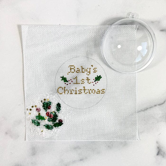 Baby's 1st Christmas Ornament with Clear Dome & Confetti Painted Canvas Kate Dickerson Needlepoint Collections 