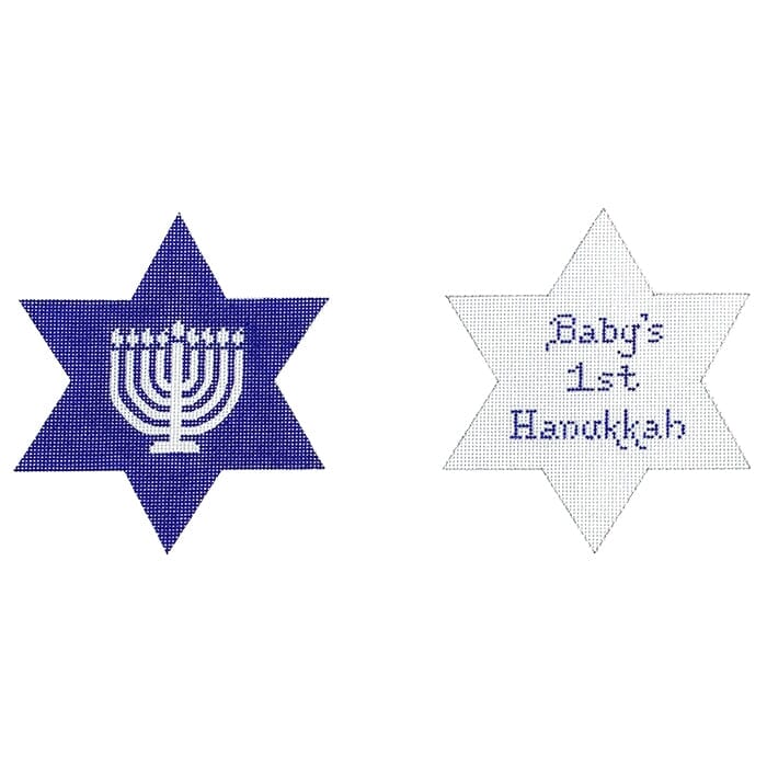 Baby's 1st Hannukah Ornament   White and Blue (2 sided) Painted Canvas Kate Dickerson Needlepoint Collections  - 1