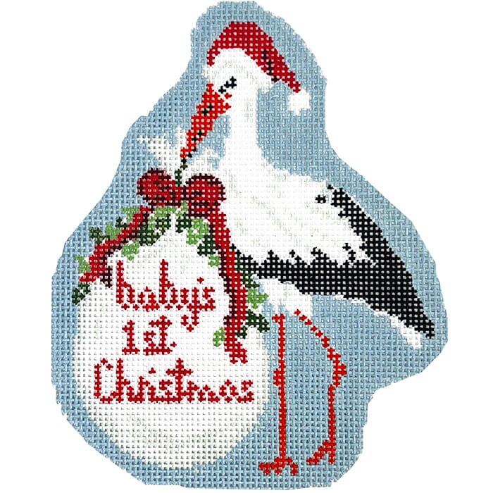 Baby's First Christmas Blue Stork Painted Canvas KCN Designers 