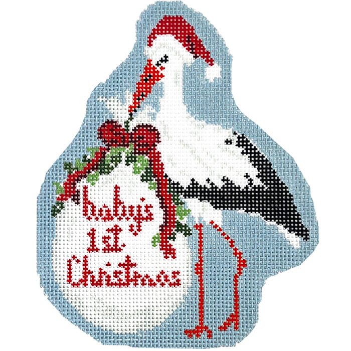 Baby's First Christmas Blue Stork Painted Canvas KCN Designers 
