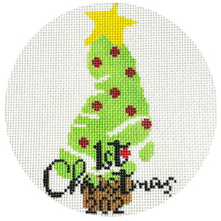 Baby's First Christmas Foot Ornament   Green Painted Canvas Laura Love Designs 

