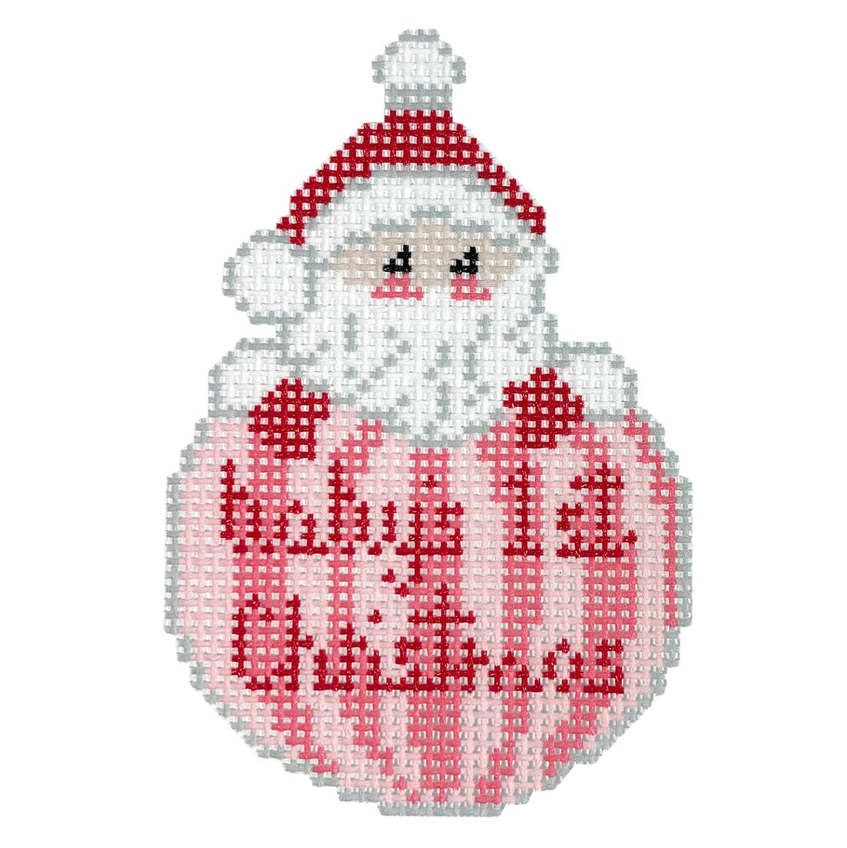 Baby's First Christmas Santa Ornament   Pink Painted Canvas KCN Designers  - 1