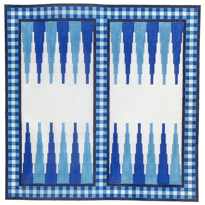 Backgammon-Blue Painted Canvas SilverStitch Needlepoint 