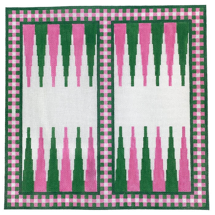 Backgammon-Preppy Painted Canvas SilverStitch Needlepoint 