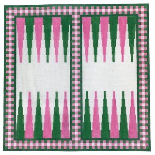 Backgammon Preppy Painted Canvas SilverStitch Needlepoint 
