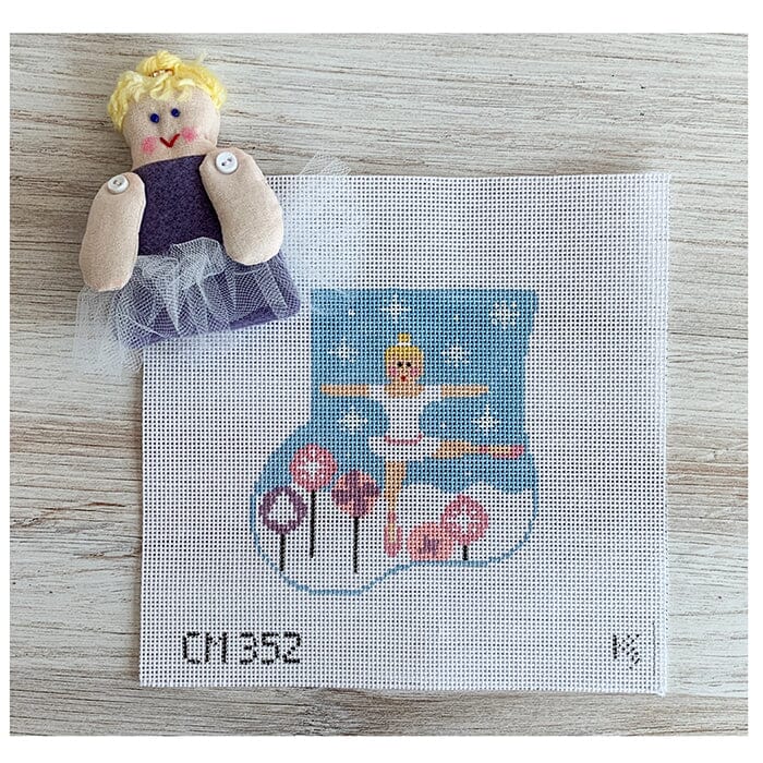 Ballerina Mini Sock with Ballerina Insert Painted Canvas Kathy Schenkel Designs  - 1