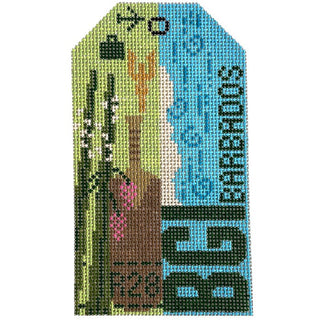 Barbados BGI Retro Travel Tag Painted Canvas Hedgehog Needlepoint 
