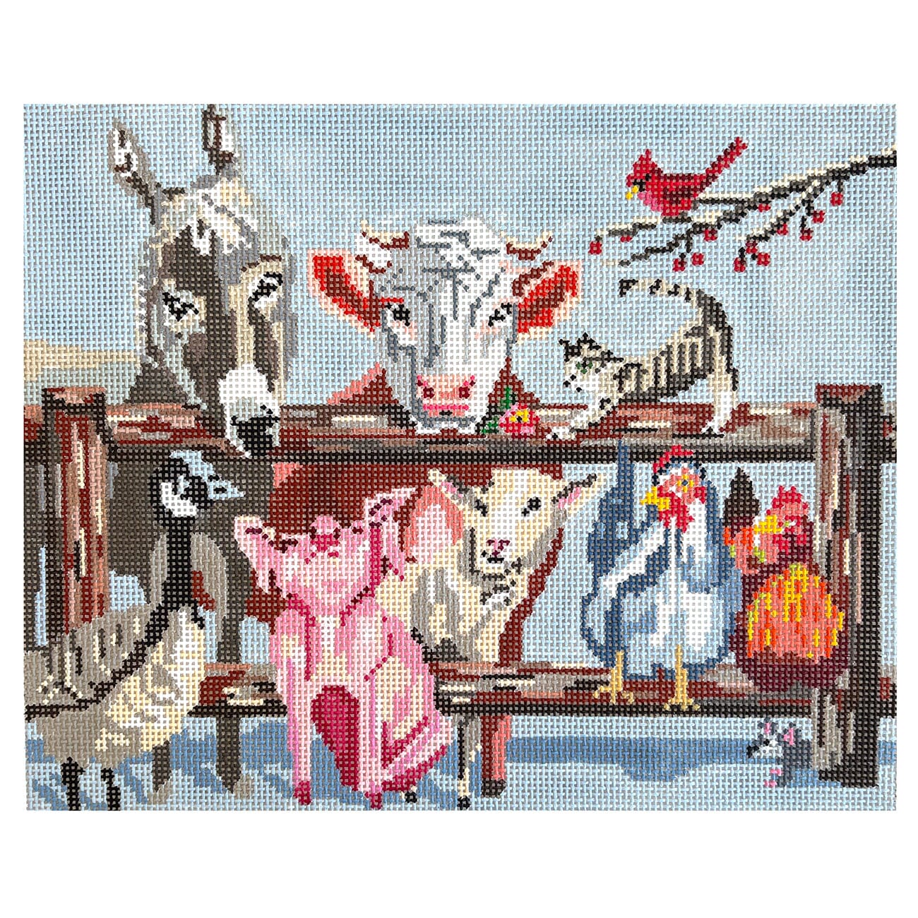 Barnyard Pillow Painted Canvas The Gingham Stitchery  - 1