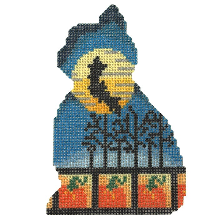 Bats/Trees/Pumpkins Kitty Cat Printed Canvas Two Sisters Needlepoint  - 1
