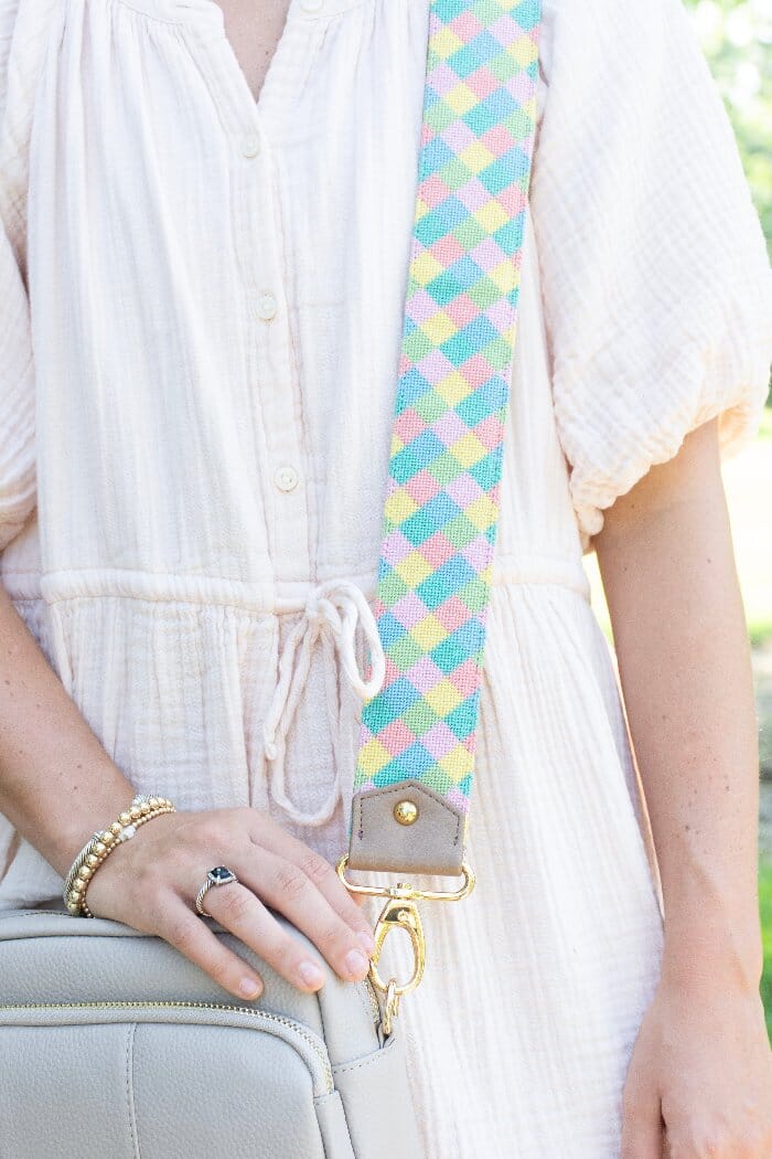 Beach Harlequin Crossbody Strap Printed Canvas Two Sisters Needlepoint 
