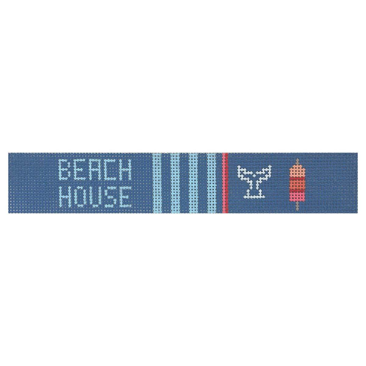 Beach House Key Fob Painted Canvas Frances Mary Needlepoint  - 1