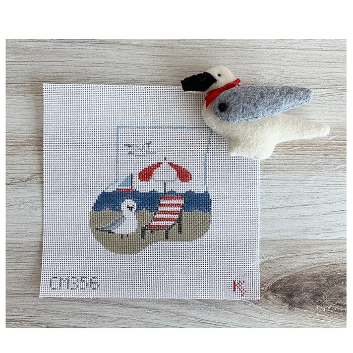 Beach Mini Sock with Seagull Insert Painted Canvas Kathy Schenkel Designs  - 1