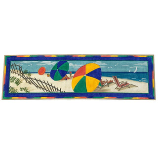 Beach Scene Panorama Painted Canvas Victoria Whitson Needlepoint 
