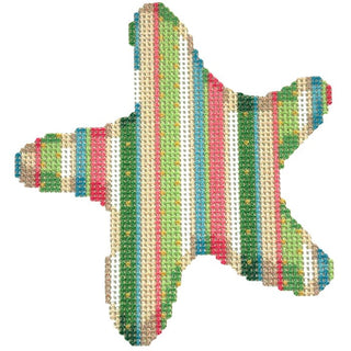 Beach Stripe Starfish Printed Canvas Two Sisters Needlepoint 
