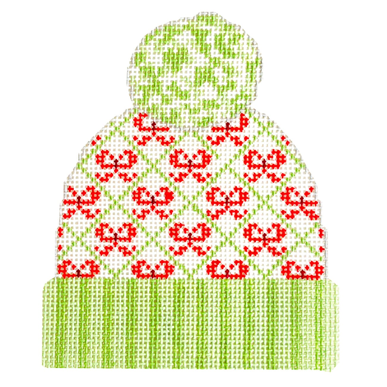 Beanie   Red Bows on Green Painted Canvas Lauren Bloch Designs  - 1