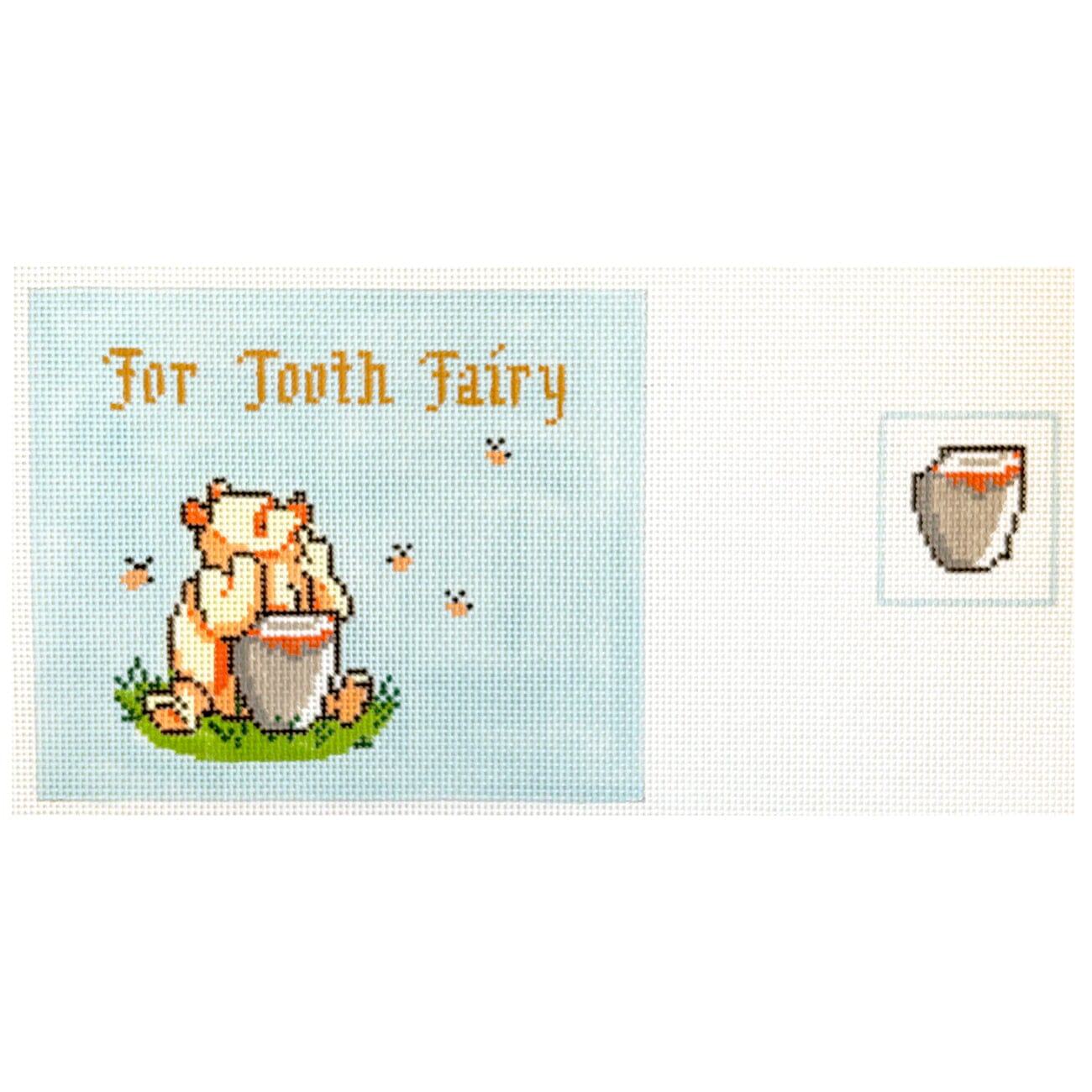 Bear Tooth Fairy Pillow with Honey Pot Painted Canvas Alice Peterson Company  - 1