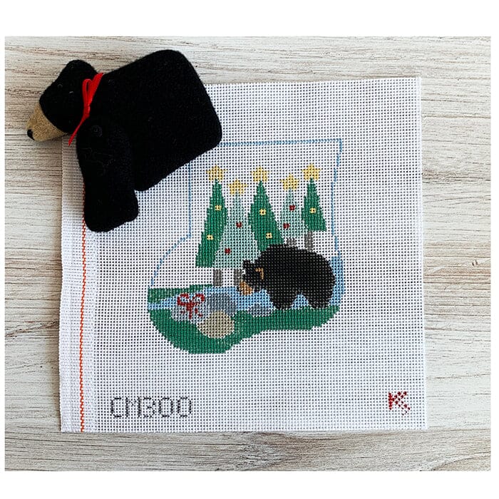 Bear, Trees Mini Sock w/Black Bear Insert Painted Canvas Kathy Schenkel Designs 