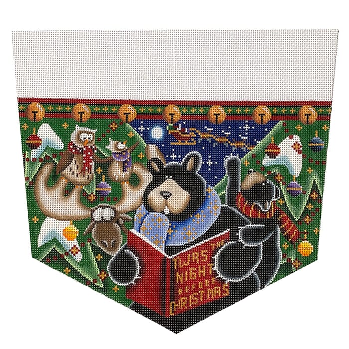 Bear's Night Before Stocking Cuff on 13 Painted Canvas Rebecca Wood Designs  - 1