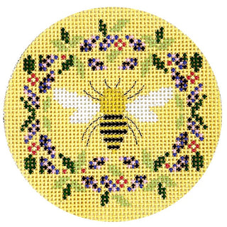 Bee Floral Round Yellow Painted Canvas Funda Scully 
