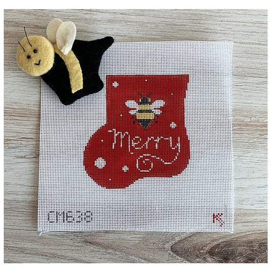 Bee Merry Mini Sock w/Bee Insert Painted Canvas Kathy Schenkel Designs 