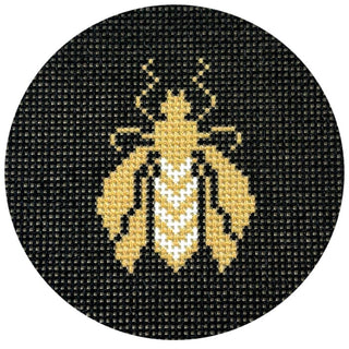Bee Round/Black Printed Canvas Two Sisters Needlepoint 
