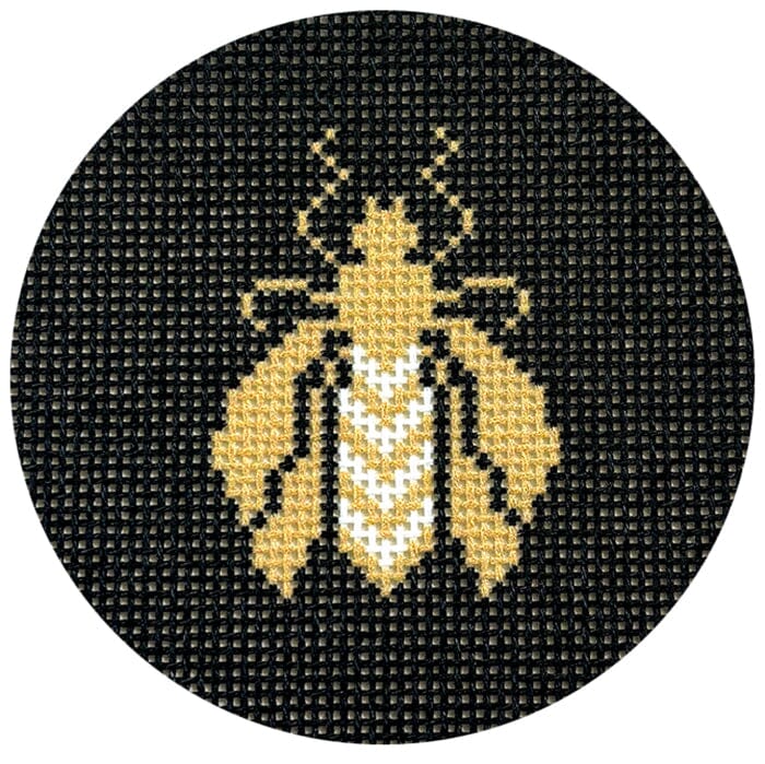 Bee Round/Black Printed Canvas Two Sisters Needlepoint 
