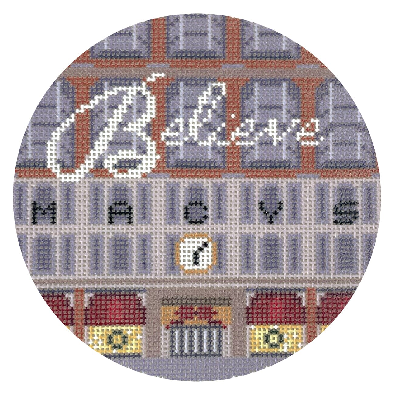 Believe Round Painted Canvas The Gingham Stitchery  - 1