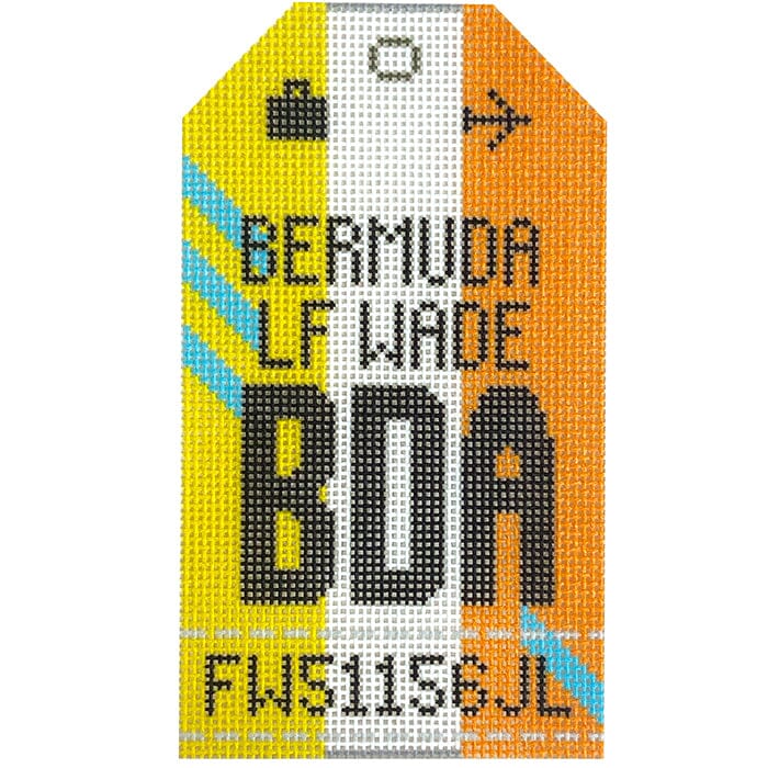 Bermuda BDA Retro Travel Tag Painted Canvas Hedgehog Needlepoint 

