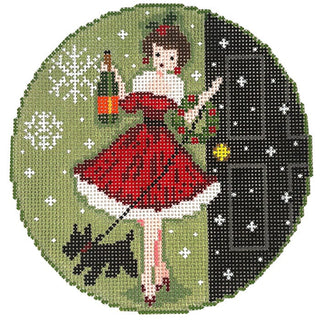 Betty Loves Bubbles Round #1 (w/Scottie) with Stitch Guide Painted Canvas The Gingham Stitchery 
