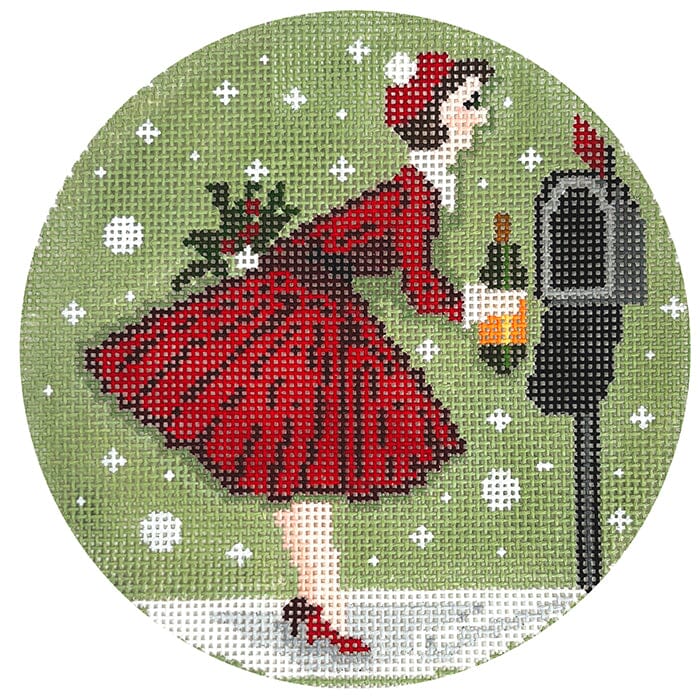 Betty Loves Bubbles Round #2 (Mailbox) with Stitch Guide Painted Canvas The Gingham Stitchery 
