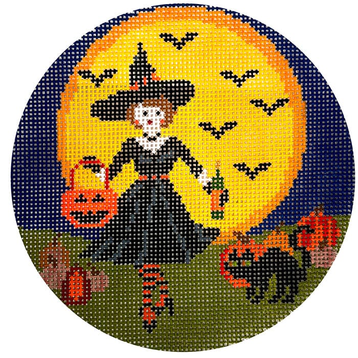 Betty Loves Halloween Round Painted Canvas The Gingham Stitchery  - 1