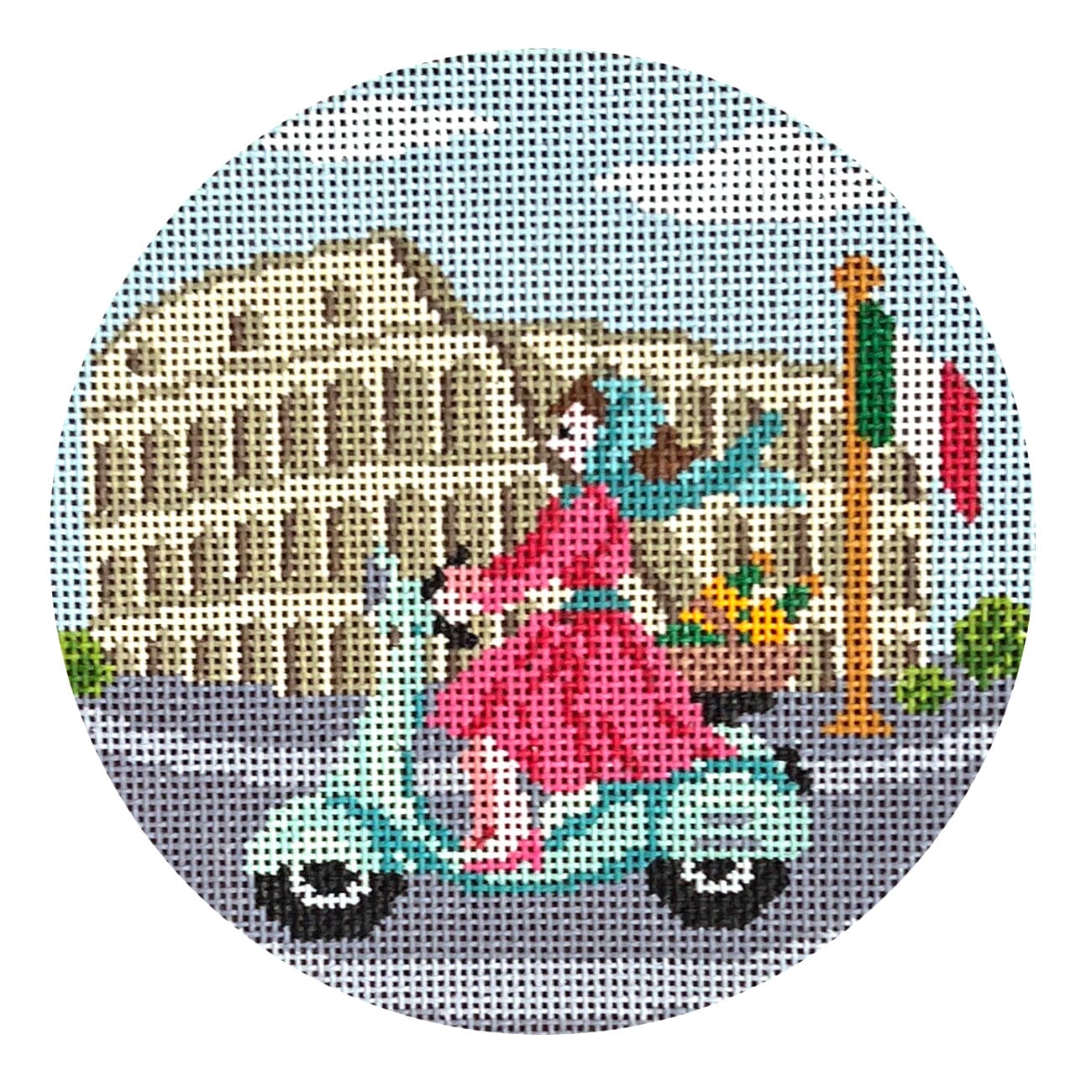 Betty Loves Roma Round Painted Canvas The Gingham Stitchery  - 1