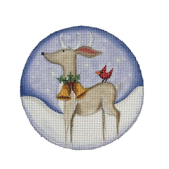 Bird on Deer Ornament Painted Canvas Rebecca Wood Designs  - 1