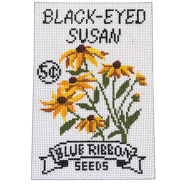 Black Eyed Susan Seed Packet Painted Canvas Laura Love Designs  - 1