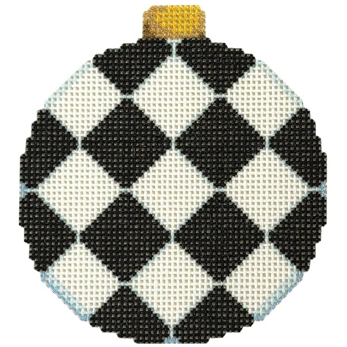 Black Harlequin Ball Ornament Printed Canvas Two Sisters Needlepoint 
