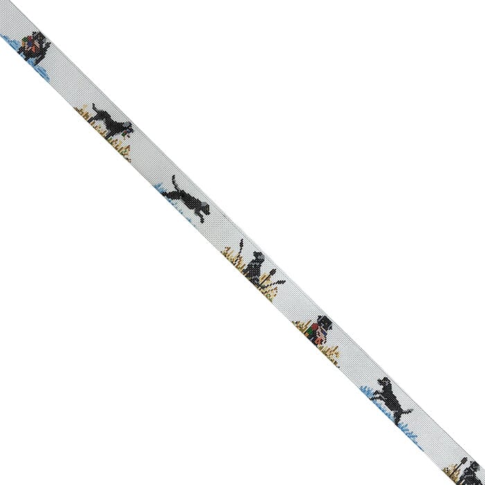 Black Labs Hunting Belt   Medium Painted Canvas Elm Tree Needlepoint 
