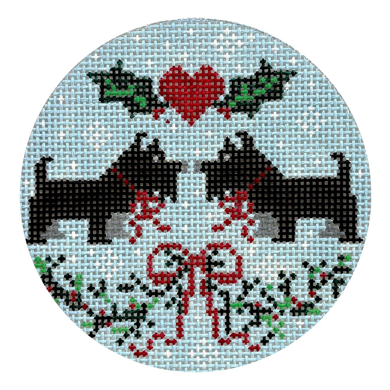 Black Scottie Christmas Round Painted Canvas KCN Designers  - 1