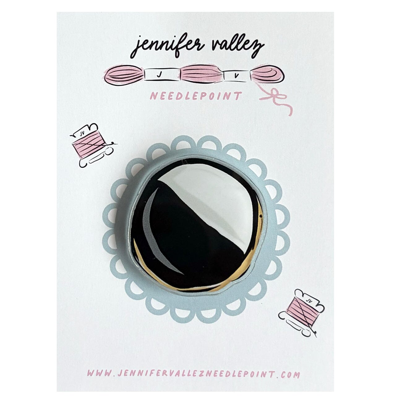Black & White Cookie Acrylic Needle Minder Accessories Jennifer Vallez Needlepoint  - 1