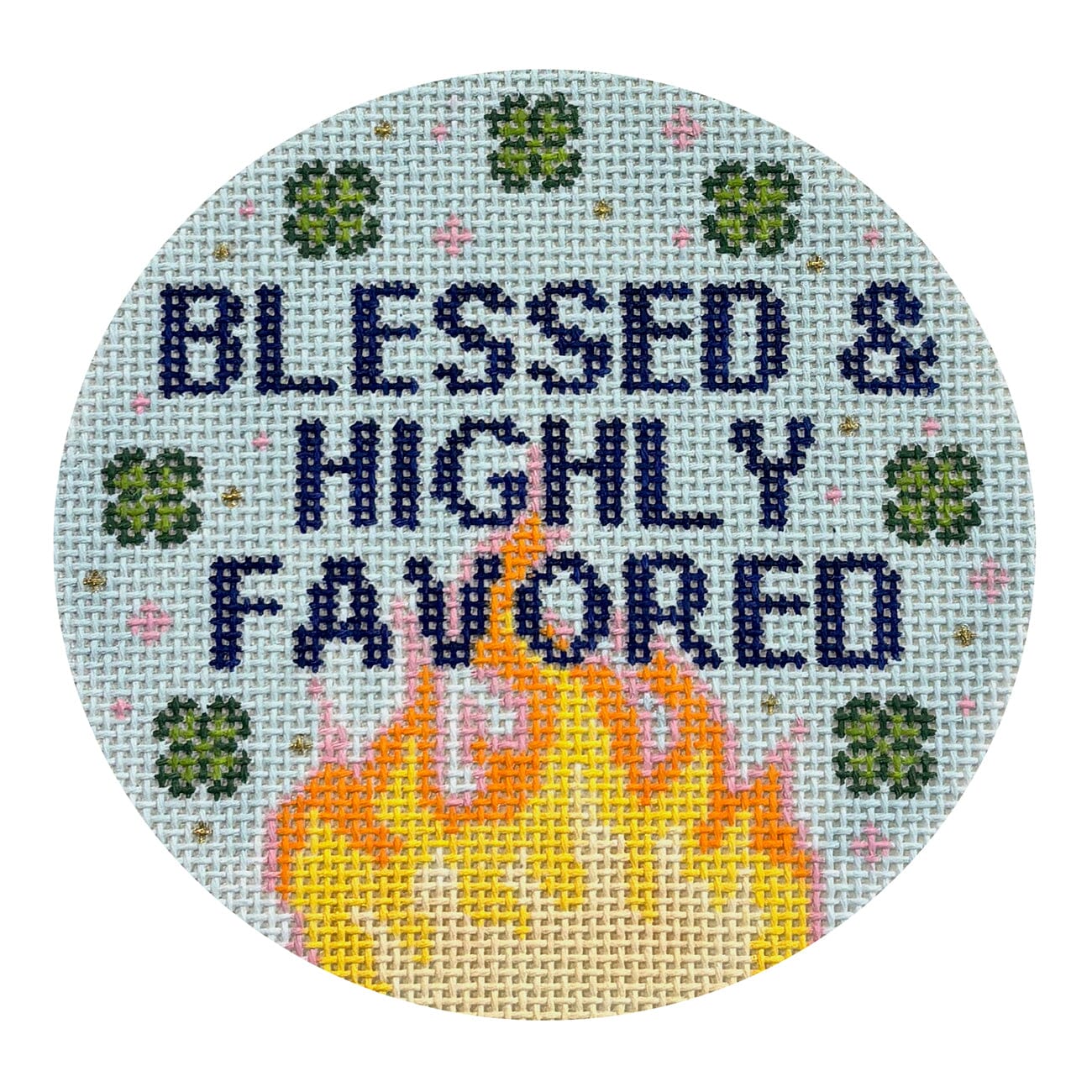 Blessed & Highly Favored Round Painted Canvas Atlantic Blue Canvas  - 1