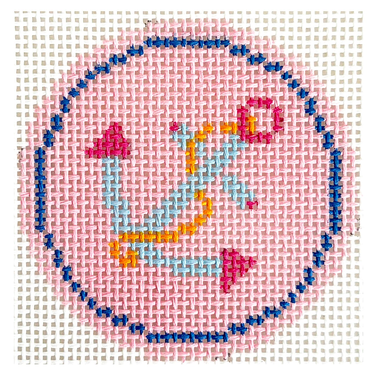 Blue Anchor on Pink Round Painted Canvas KCN Designers  - 1