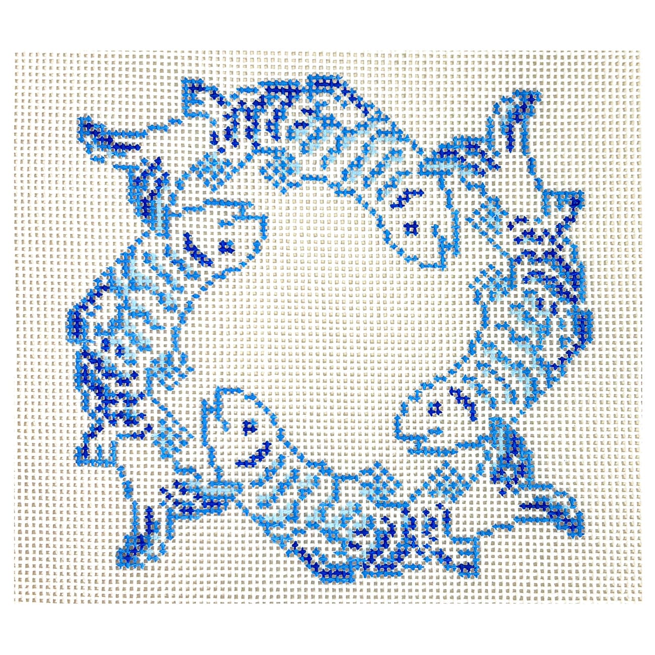 Blue and White Fish Wreath Painted Canvas The Meredith Collection 
