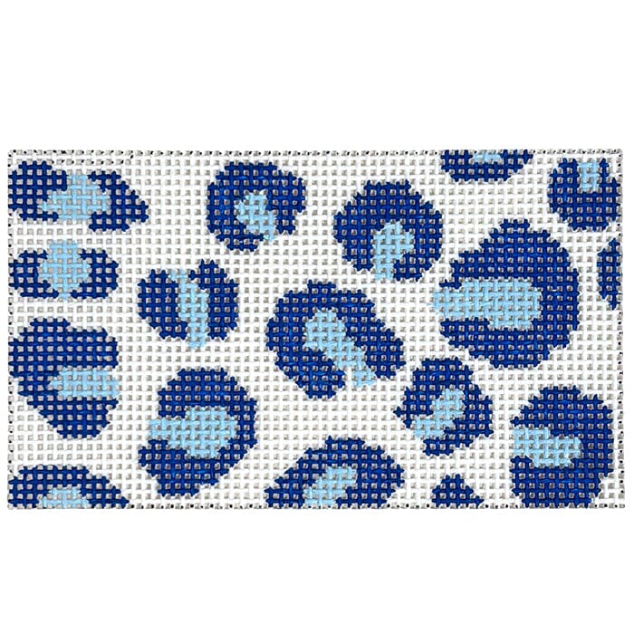 Blue and White Leopard Print Wallet Case Painted Canvas Kristine Kingston 
