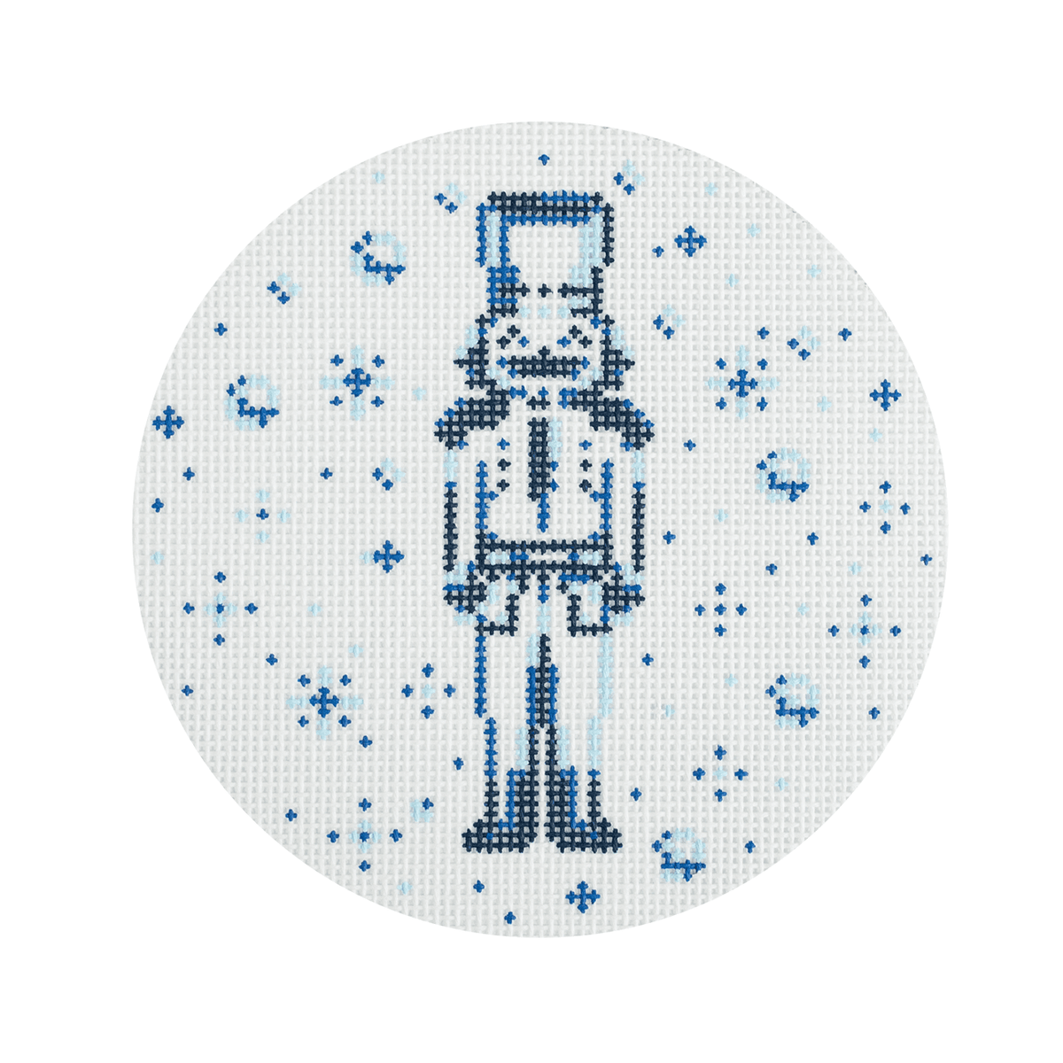 Blue and White Nutcracker Round Painted Canvas Arden Gray Co.  - 1