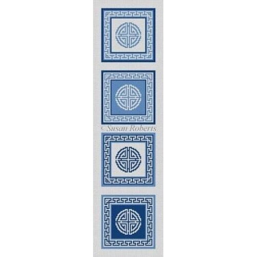 Blue and White Symbols Coasters Set Painted Canvas Susan Roberts Needlepoint Designs Inc.  - 1