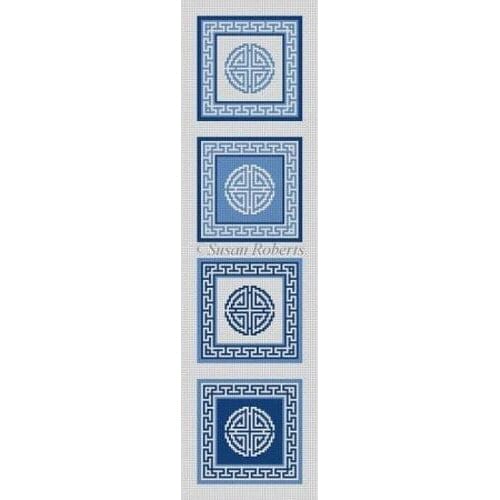 Blue and White Symbols Coasters Set Painted Canvas Susan Roberts Needlepoint Designs Inc. 