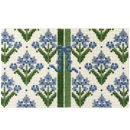 Blue Block Print Bow Clutch Painted Canvas KCN Designers 