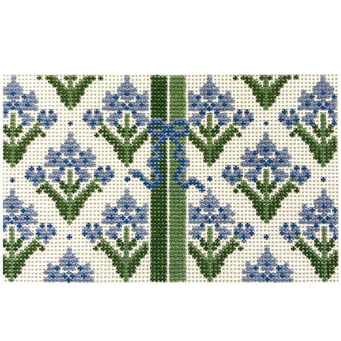 Blue Block Print Bow Clutch Painted Canvas KCN Designers  - 1