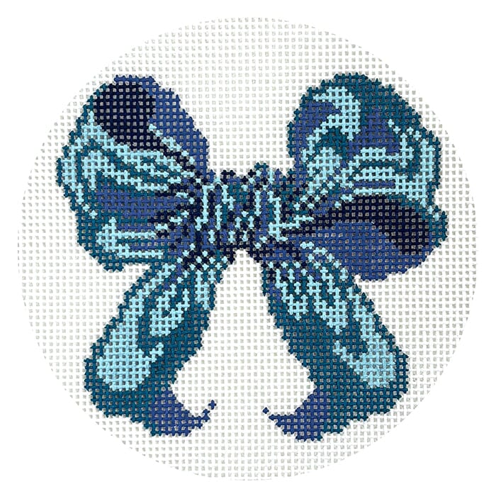 Blue Bow 4" Round Painted Canvas All About Stitching/The Collection Design 