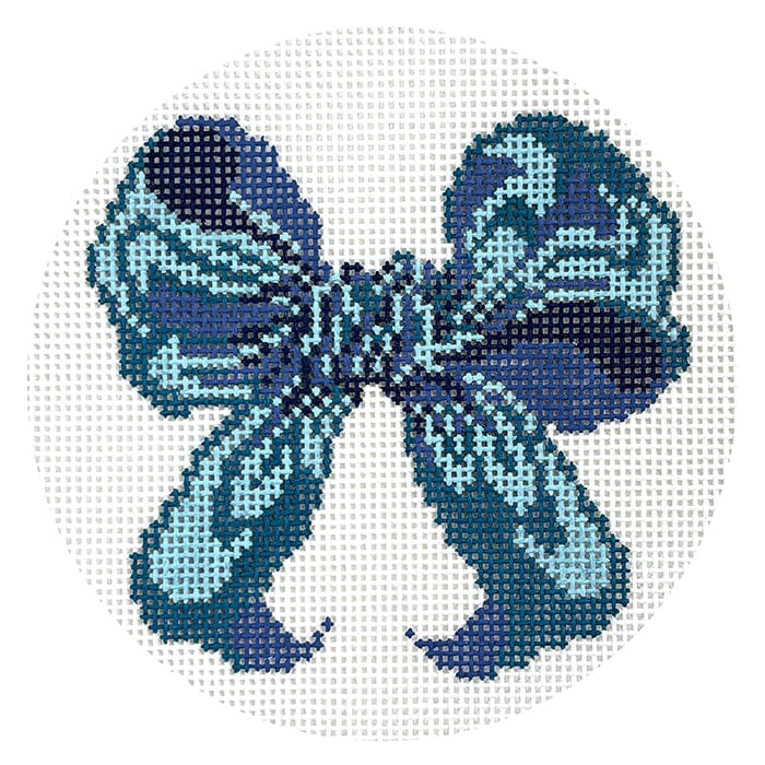 Blue Bow 4" Round Painted Canvas All About Stitching/The Collection Design 
