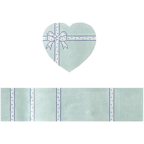Blue Bow Heart hinged box with hardware Painted Canvas Funda Scully  - 1